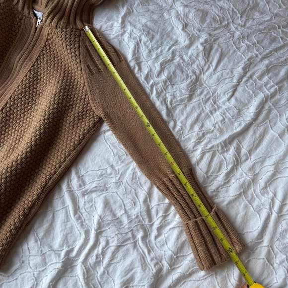 Victor Alfaro Camel Tan Hooded Zip Up Cardigan with Textured Pattern - Picture 5 of 8